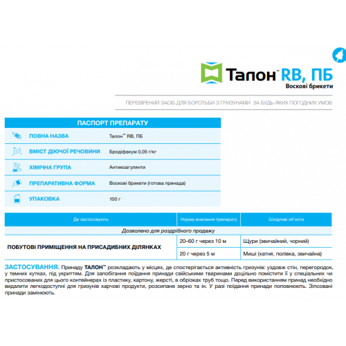 Родентицид Талон RB Syngenta воскові брикети 10 кг
