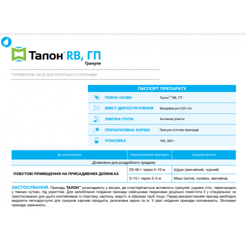 Родентицид Талон RB гранули 2,5 кг